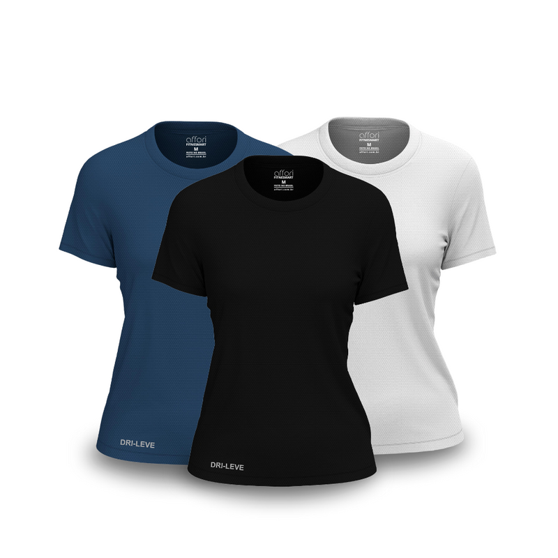 Kit 3 FitneSmart Women's Technology T-Shirts - Anti-Sweat